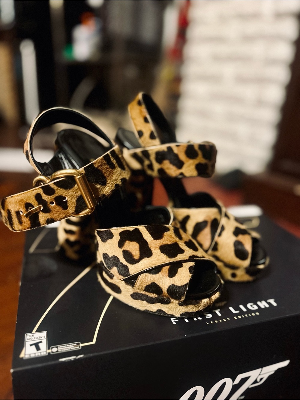 Prada Leopard Print Calf Hair Platform Ankle Strap Sandals Size 37